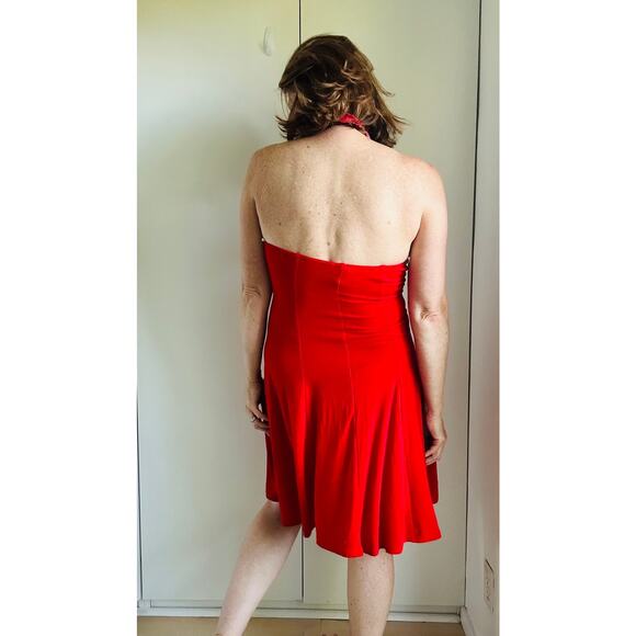 Vintage 90s Red Fit & Flare Dress Size M L Sexy Halter Clubwear Party Dress USA - Picture 8 of 9